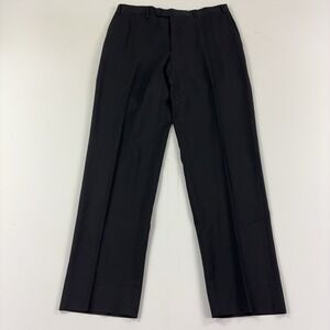 Canali Dress Pants Mens 34x32 Black Wool Flat Front Straight Leg Classic Italy